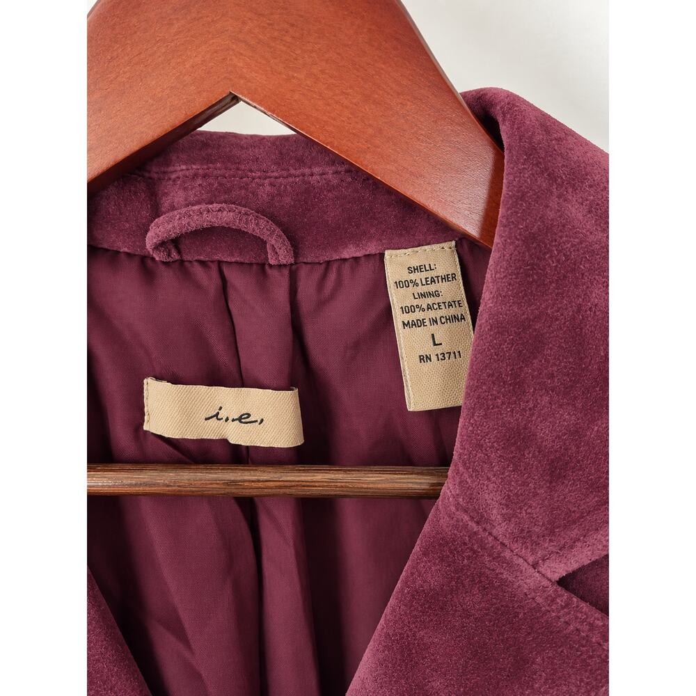 Vintage Women L Burgundy 100% Leather Suede Blazer Jacket Y2K 90s - Picture 3 of 5